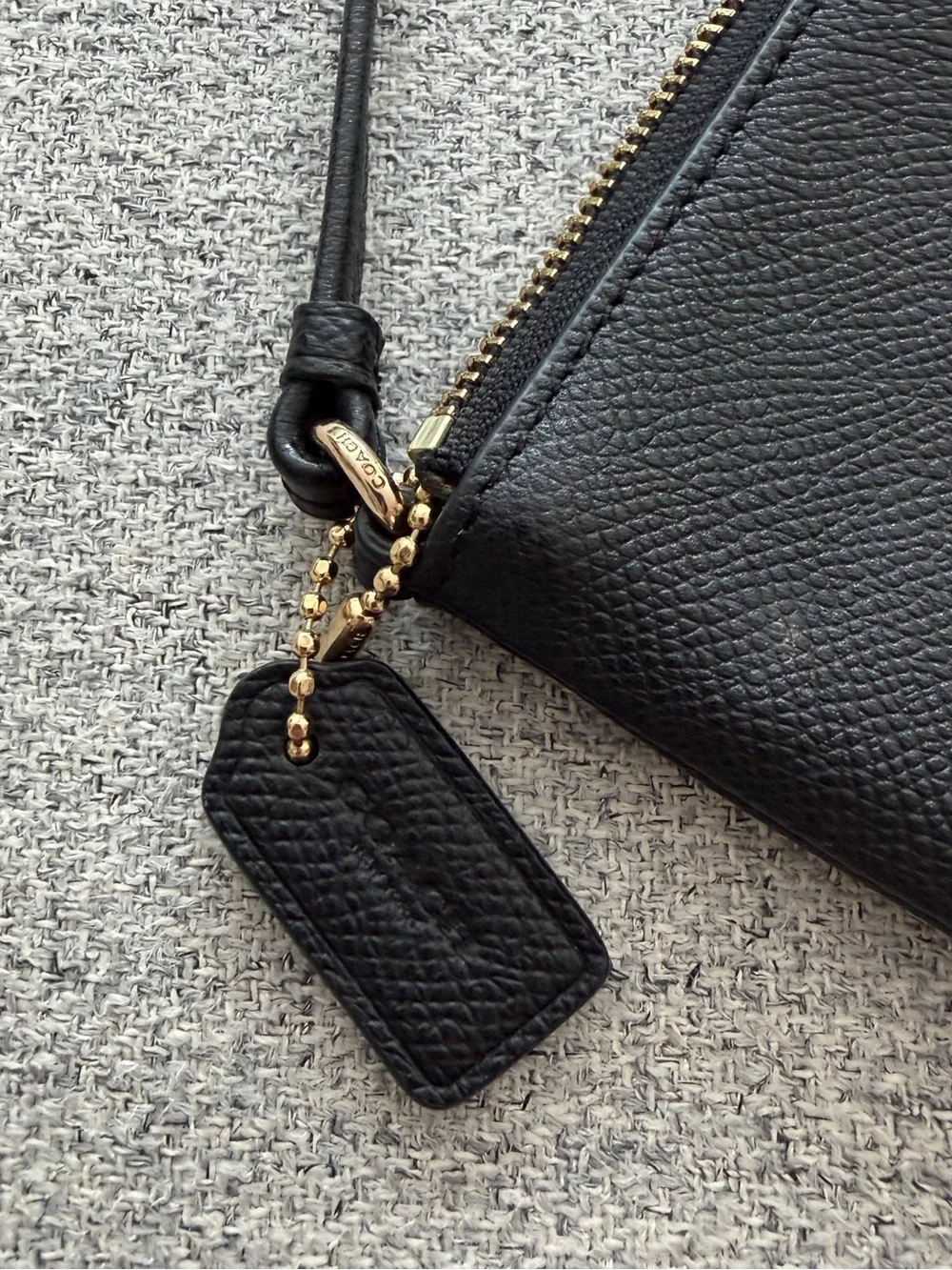 Coach Black Leather Wristlet with Gold Logo